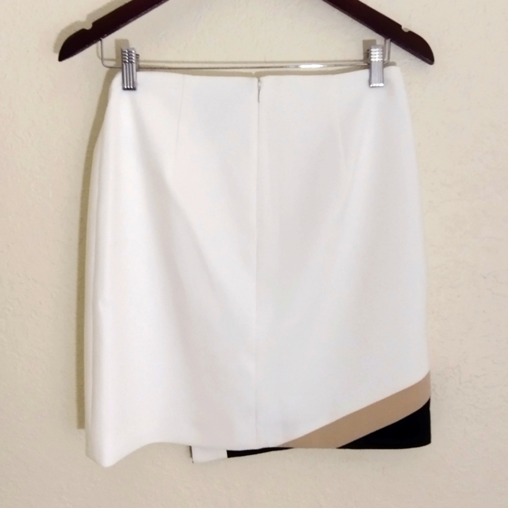 White House Black Market Ivory Tan Black Color Block Wrap Pencil Skirt - Picture 9 of 10